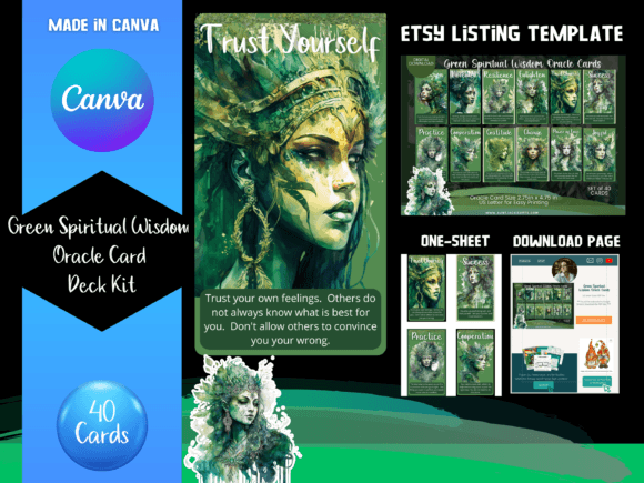 Unlock Nature's Voice: The Green Wisdom Oracle Cards Canva Template